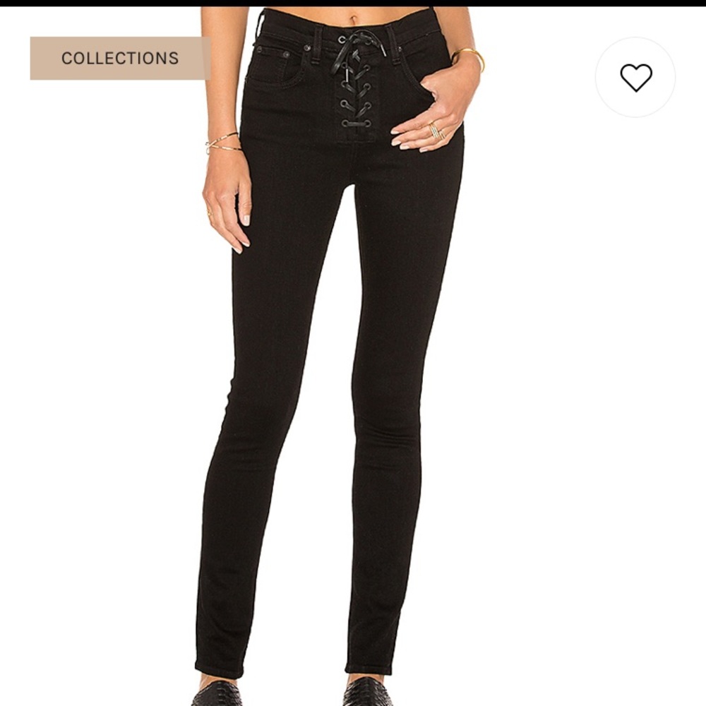 rag & bone Lace Up High Rise Skinny in Black Coal